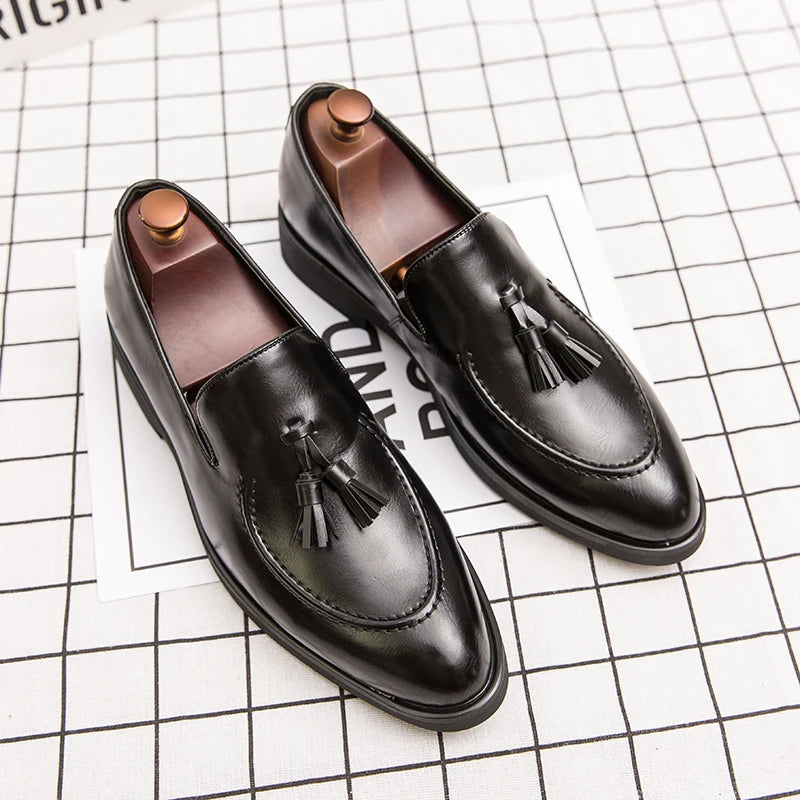 Men's Genuine Leather Pointed Toe Slip-On Closure Wedding Shoes