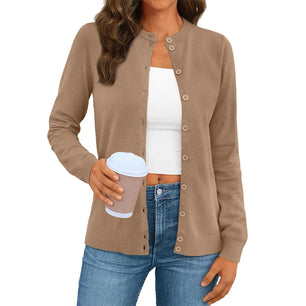 Women's Polyester Long Sleeve Single Breasted Solid Cardigan