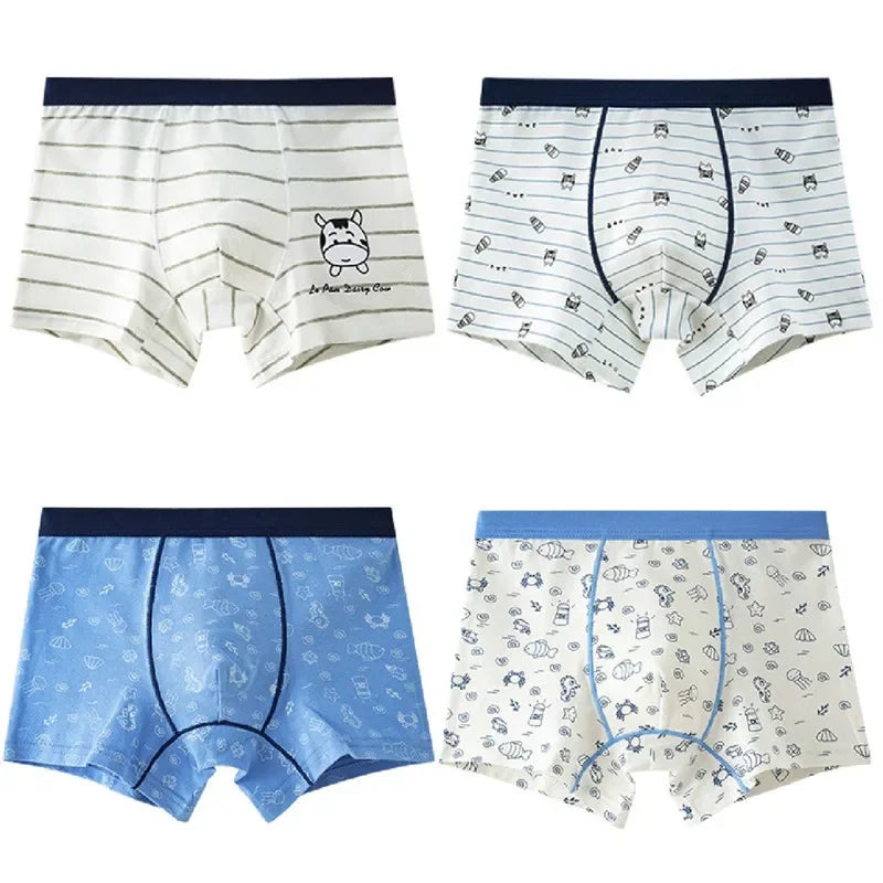 Kid's Boys 4Pcs Cotton Quick-Dry Printed Pattern Underwear Shorts