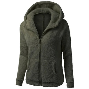 Women's Polyester Long Sleeves Solid Pattern Zipper Hooded Jacket