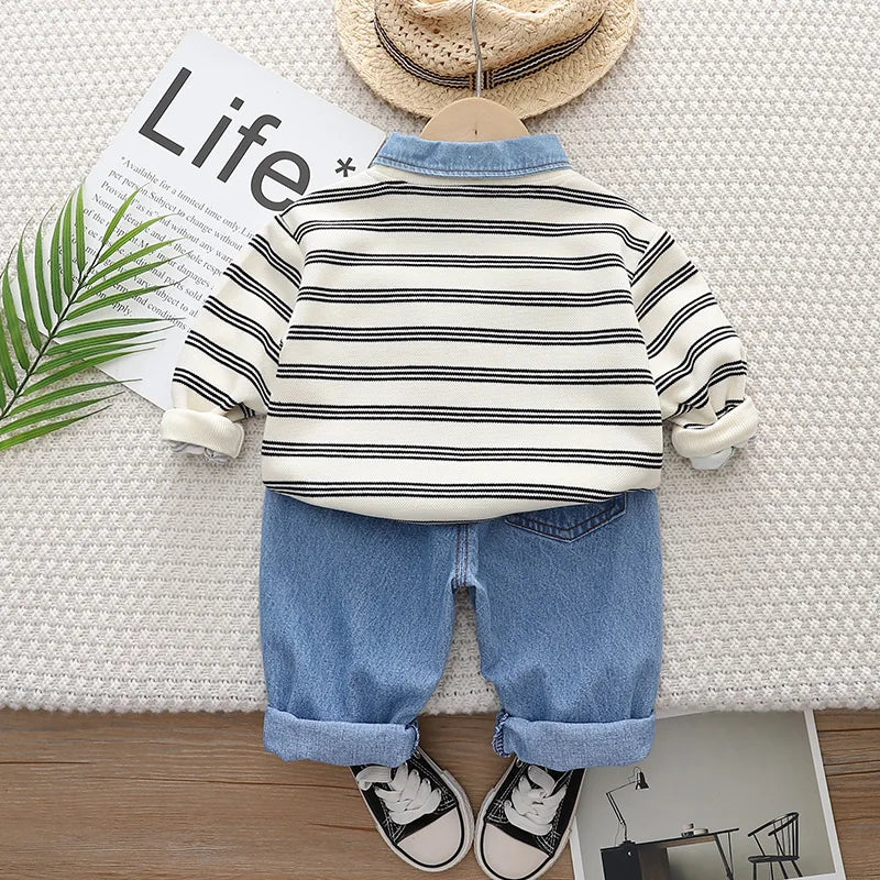 Kid's Cotton Long Sleeve Single Breasted Pullover Striped Clothes