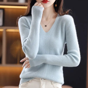 Women's Acrylic V-Neck Full Sleeves Pullover Solid Winter Sweater