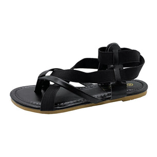 Women's PU Leather Buckle Strap Closure Solid Pattern Flat Sandal