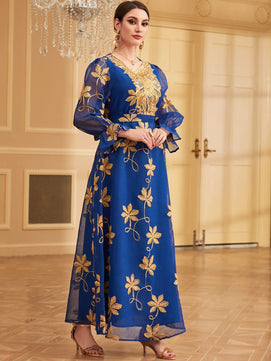 Women's Arabian Polyester Full Sleeves Embroidery Pattern Dress