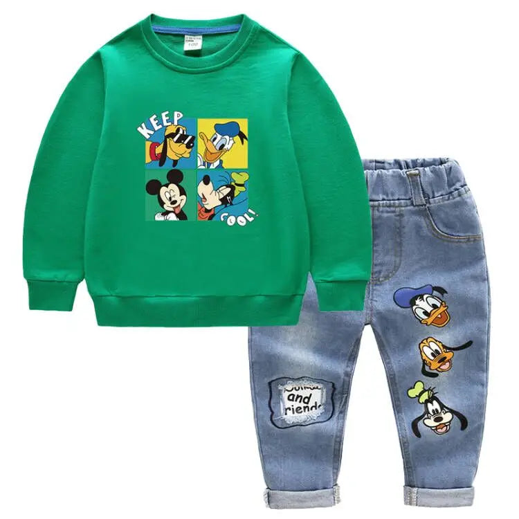 Kid's Cotton Long Sleeves Pullover Closure Mickey Mouse Clothes