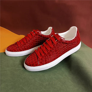 Men's Leather Lace-Up Closure Crocodile Pattern Casual Shoes