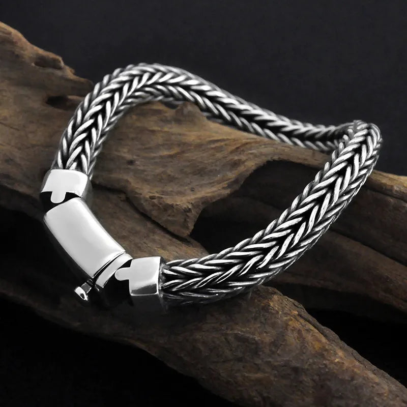 Men's 925 Sterling Silver Geometric Pattern Chain Type Bracelet