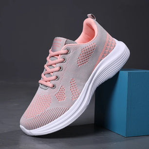 Women's Mesh Round Toe Lace-Up Closure Breathable Sports Sneakers