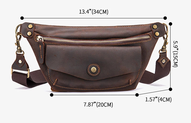 Men's Genuine Leather Solid Pattern Casual Crossbody Waist Pack