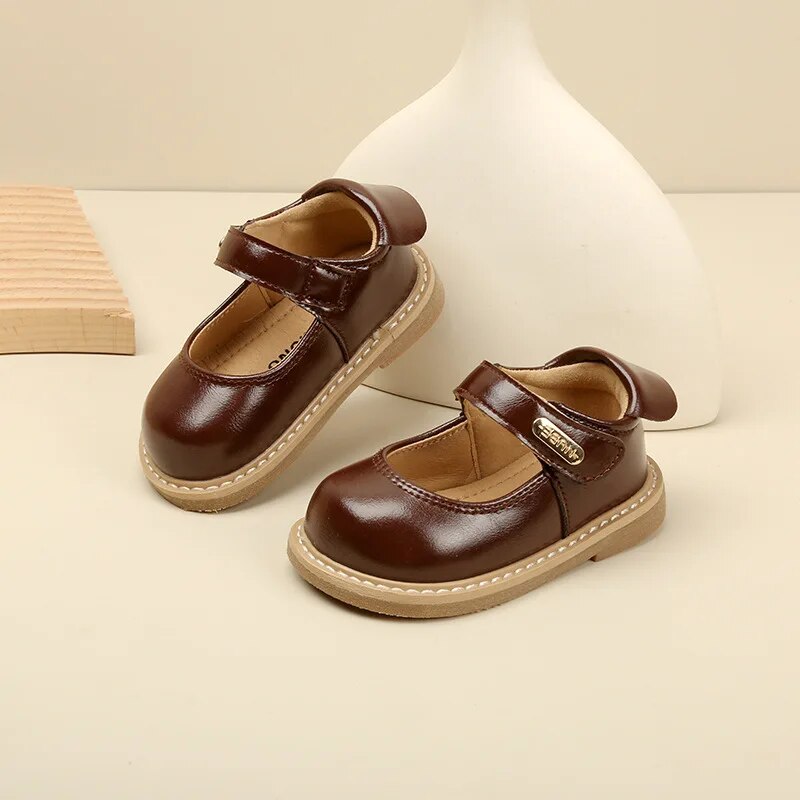 Baby's Leather Round Toe Hook Loop Closure Solid Pattern Shoes