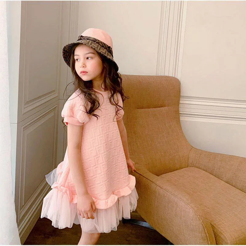 Baby Girl's O-Neck Polyester Short Sleeve Solid Pattern Dress