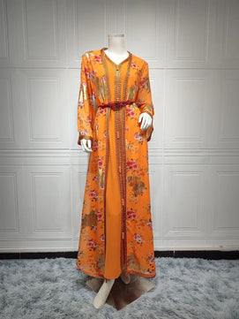 Women's Arabian Polyester Full Sleeve Print Pattern Elegant Dress