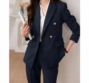 Women's Cotton Notched Long Sleeves Single Breasted Blazer Set