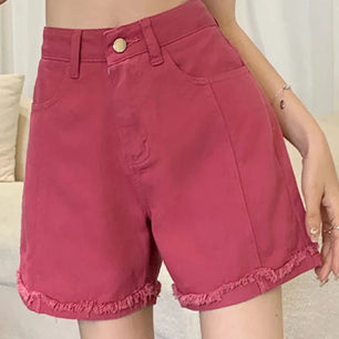 Women's Polyester High Waist Zipper Fly Casual Solid Denim Shorts