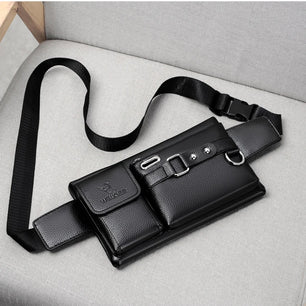 Men's PU Zipper Closure Solid Pattern Crossbody Shoulder Bag