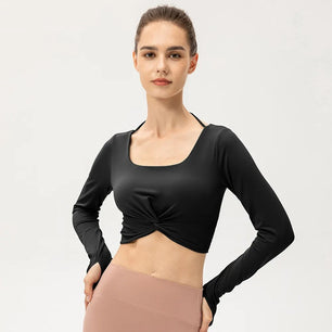 Women's Square-Neck Spandex Long Sleeves Quick-Dry Crop Top