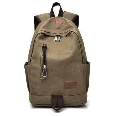 Men's Canvas Zipper Closure Solid Pattern Silt Pocket Backpack