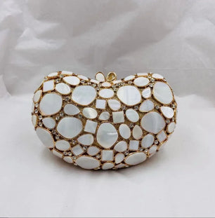 Women's Metallic Hasp Closure Pearl Pattern Trendy Wedding Clutch