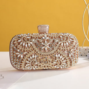 Women's Metallic Hasp Closure Luxury Hollow Out Diamond Clutch