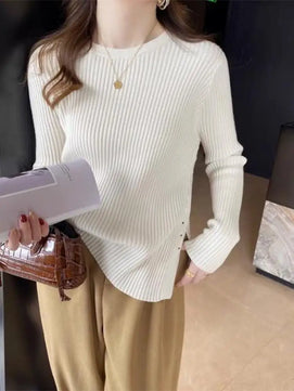 Women's Polyester O-Neck Full Sleeves Solid Pattern Sweater