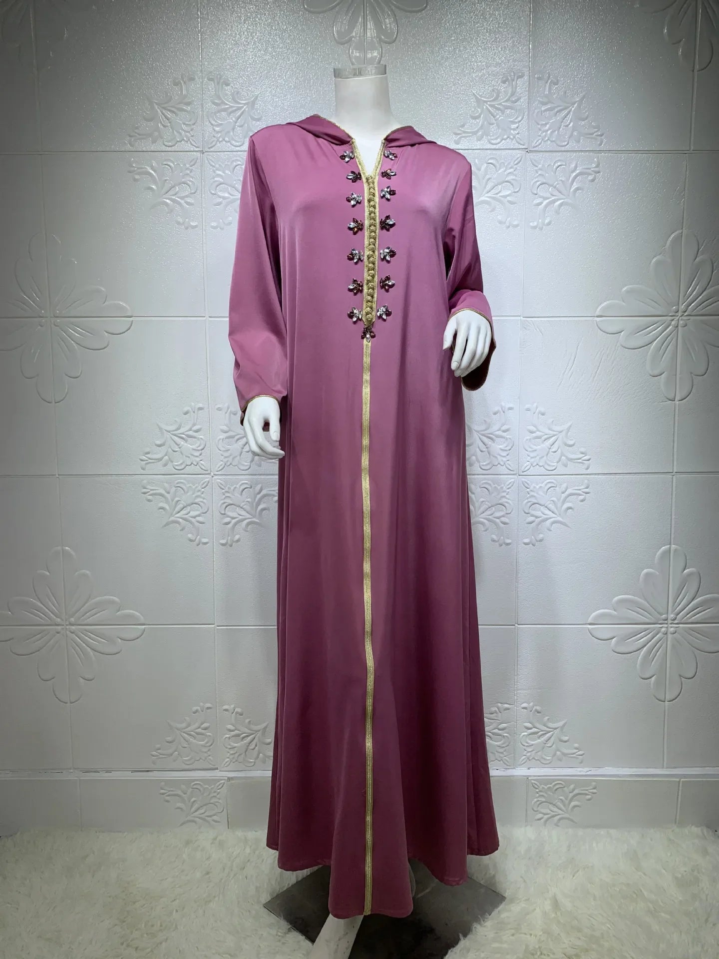 Women's Arabian Polyester Full Sleeve Beaded Pattern Casual Dress