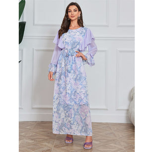 Women's Arabian Polyester Full Sleeves Floral Pattern Dresses