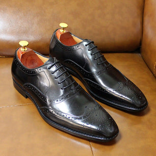 Men's Genuine Leather Pointed Toe Lace-up Closure Wedding Shoes