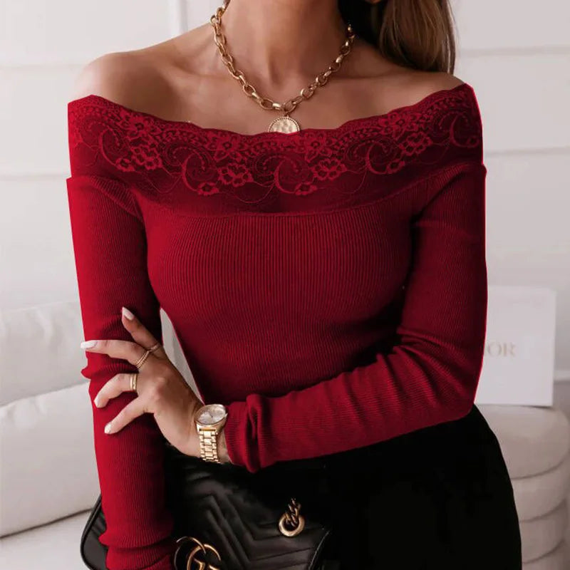 Women's Polyester Slash Neck Long Sleeve Embroidery Casual Blouse