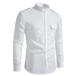 Men's Polyester Stand-Collar Full Sleeves Single Breasted Shirts