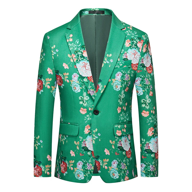 Men's Notched Collar Long Sleeve Printed Single Breasted Blazers