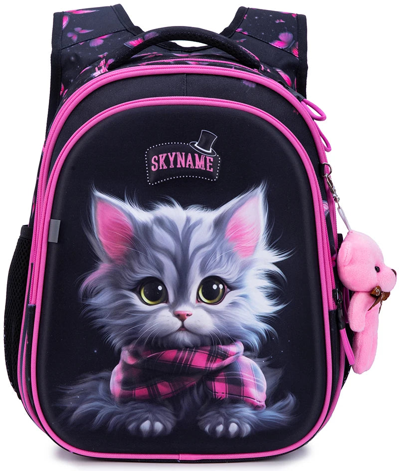 Kid's Girl Nylon Zipper Closure Cartoon Pattern School Backpack