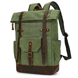 Men's Genuine Leather Solid Pattern Zipper Closure Backpack