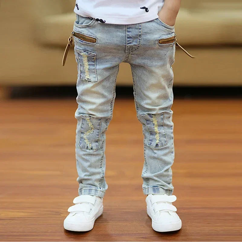 Kid's Cotton Mid Elastic Waist Closure Casual Wear Denim Pants