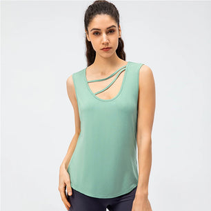 Women's Polyester O-Neck Sleeveless Breathable Yoga Workout Top