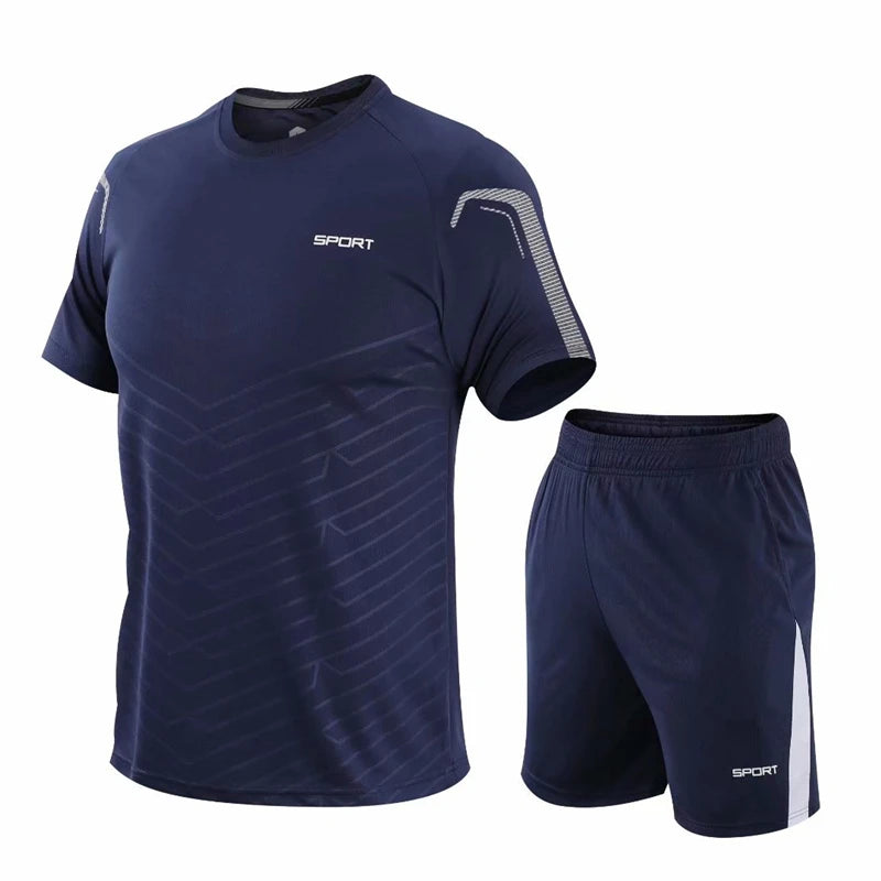 Men's Polyester Short Sleeve T-Shirt With Shorts Workout Set