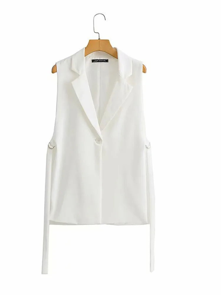 Women's Cotton Notched Sleeveless Single Breasted Casual Blazer