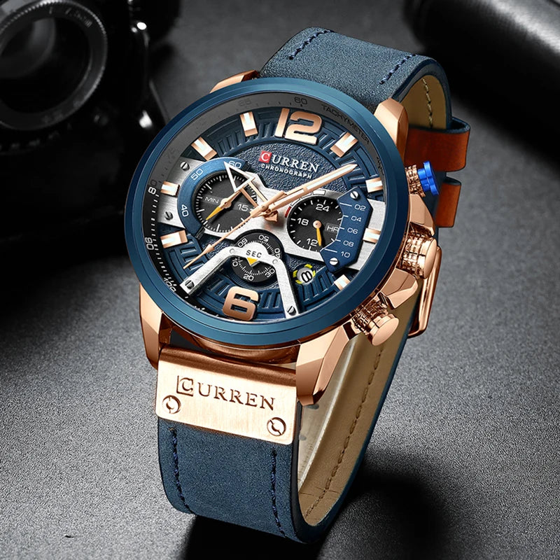 Men's Stainless Steel Buckle Clasp Round Shaped Luxury Watches