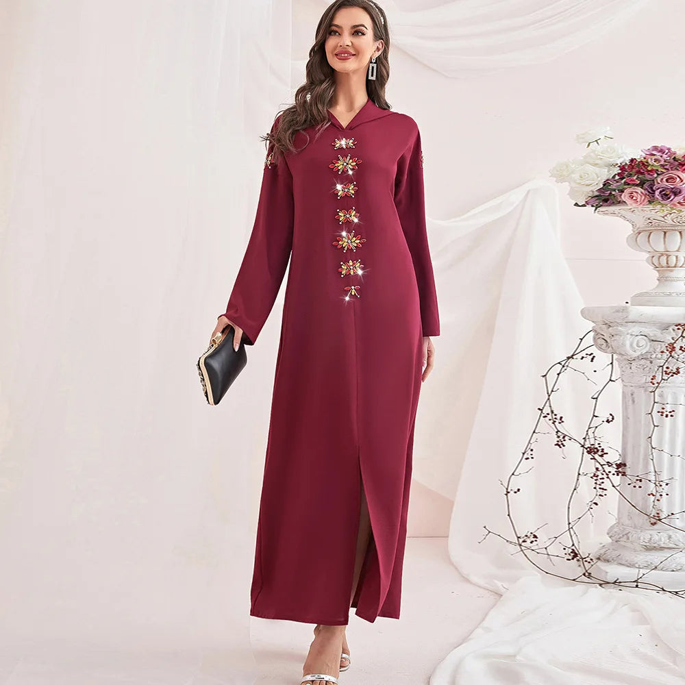 Women's Arabian Polyester Full Sleeve Beaded Pattern Casual Dress