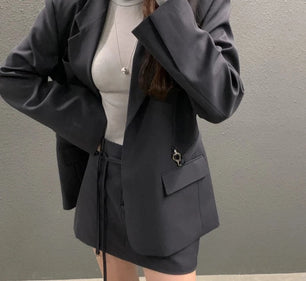 Women's Cotton Notched Collar Full Sleeves Vintage Blazer Set