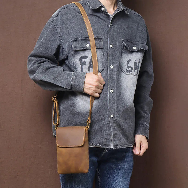 Men's Genuine Leather Hasp Closure Solid Pattern Shoulder Bag