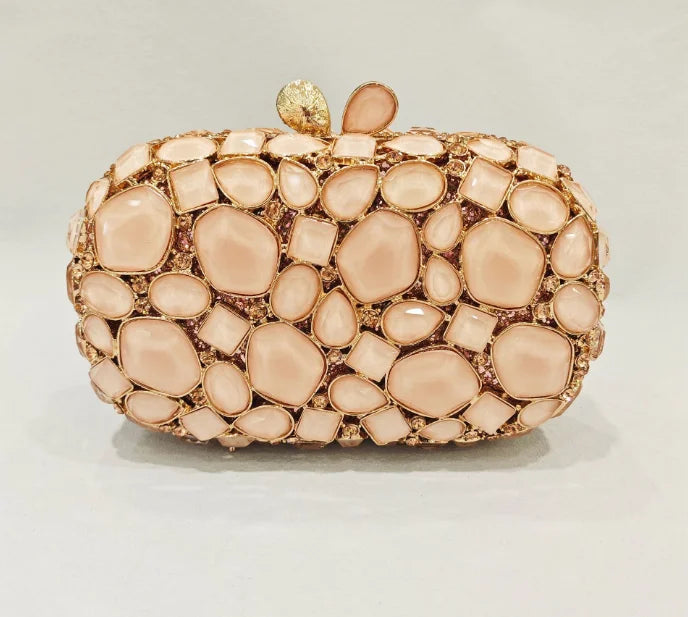 Women's Metallic Hasp Closure Pearl Pattern Trendy Wedding Clutch