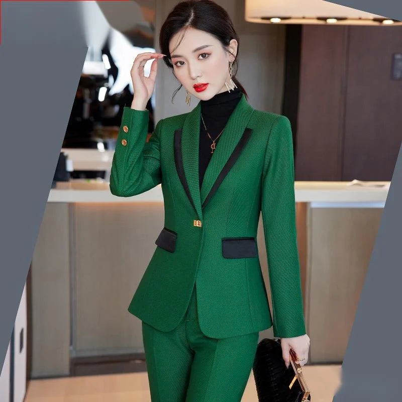 Women's Cotton Notched Long Sleeves Single Breasted Blazer Set