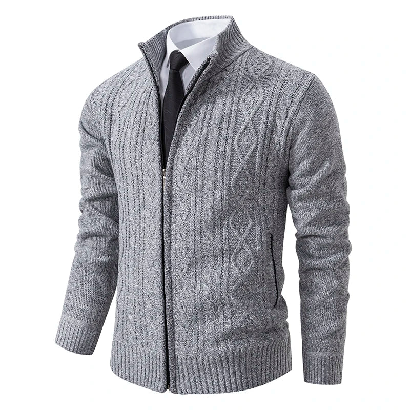 Men's Acrylic Full Sleeve Zipper Closure Knitted Winter Sweater