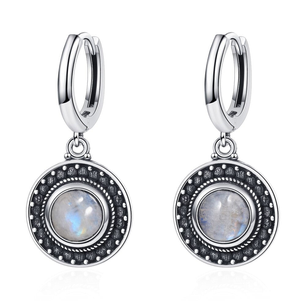 Women's 925 Sterling Silver Moonstone Wedding Hoop Earrings