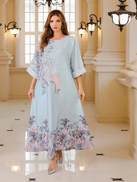 Women's Arabian Polyester Full Sleeves Printed Pattern Dress