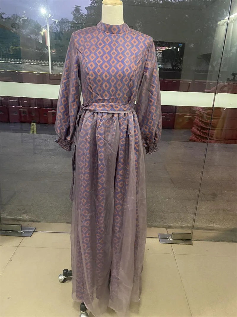 Women's Arabian Polyester Full Sleeves Floral Pattern Dress