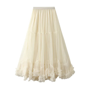 Women's Cotton High Waist Pleated Pattern Casual Long Skirts