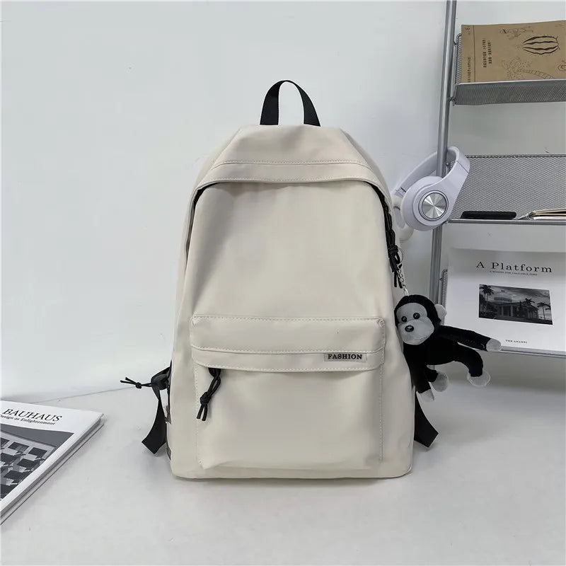 Kid's Nylon Zipper Closure Solid Pattern Trendy School Backpack