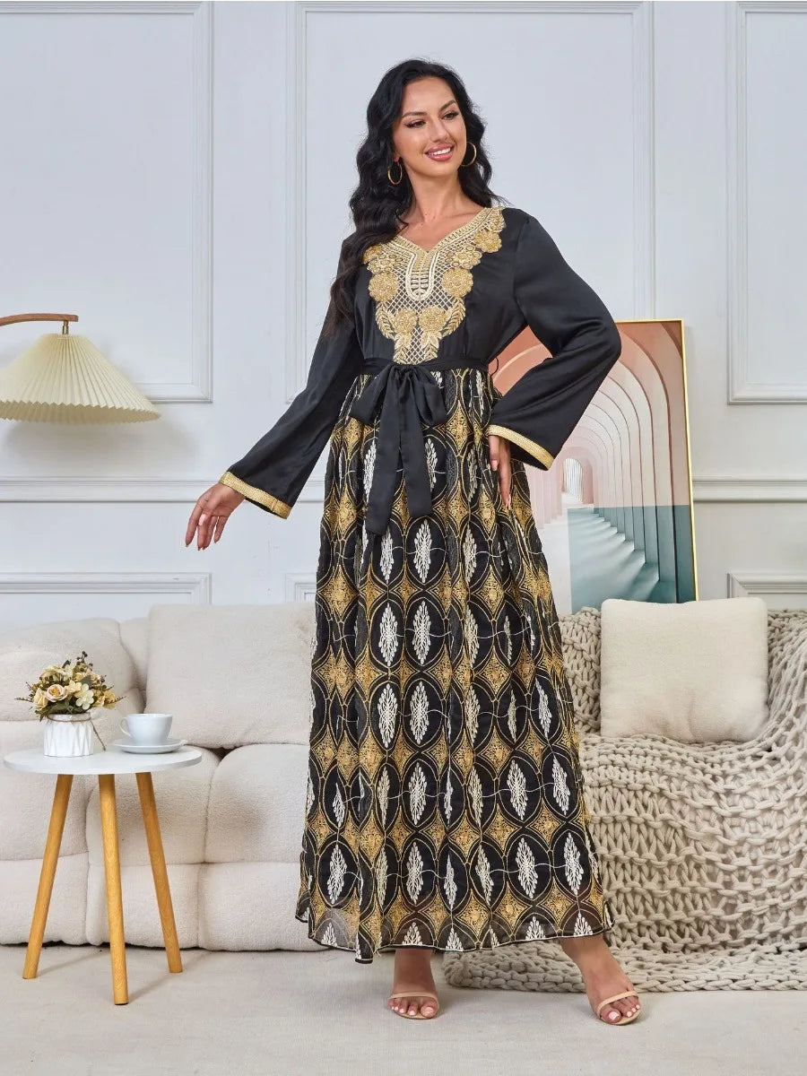 Women's Arabian Polyester Full Sleeves Embroidery Pattern Dress