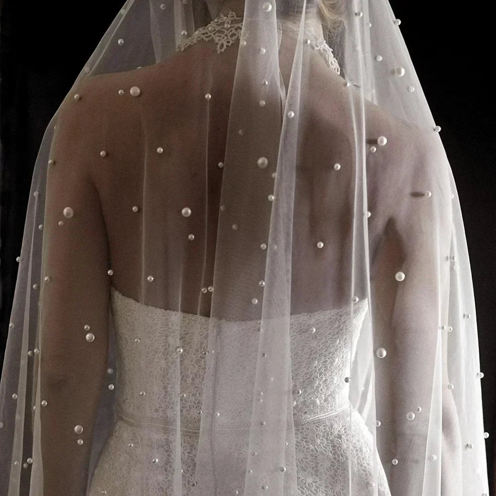 Women's Polyester Bead Edge One-Layer Cathedral Wedding Veils